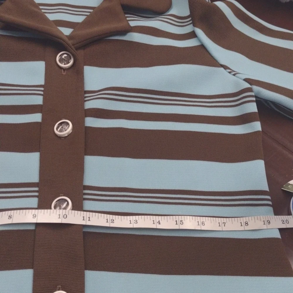 Marberni, 60's Union Made Vintage Elegant Blue/Brown Long Sleeve Dress Size 16 - Picture 10 of 16